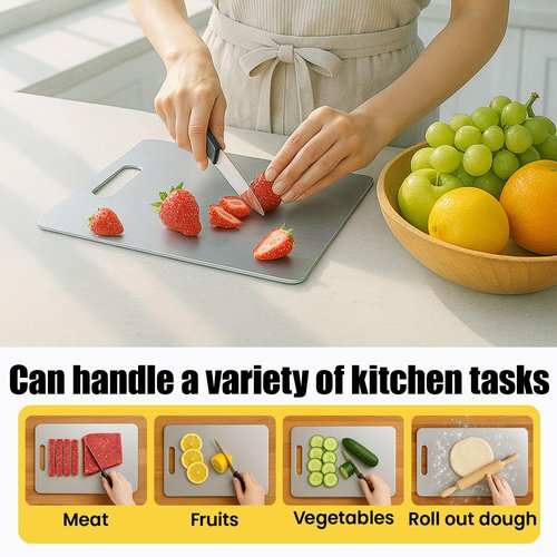 Titanium Cutting Board, 100% Pure Titanium Chopping Board for Kitchen, Hygiene & Durability Double Sided Cutting Board, Non toxic Chopping Board, Dishwasher Safe (13.2“ x 9.4”)