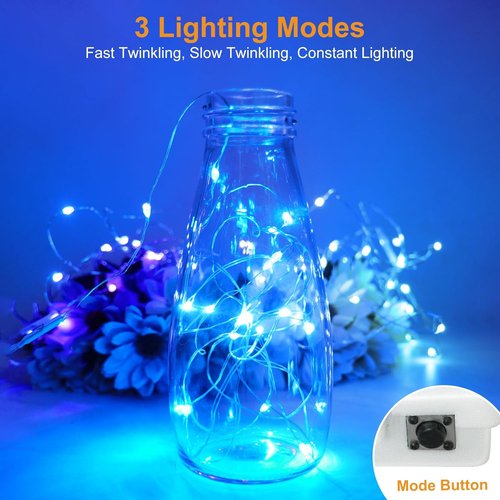 Btfarm Fairy Lights - 6 Pack Battery Operated 20 LED Twinkle Lights | Waterproof Mini Silver Wire for Mason Jars & Wedding Decor, Blue