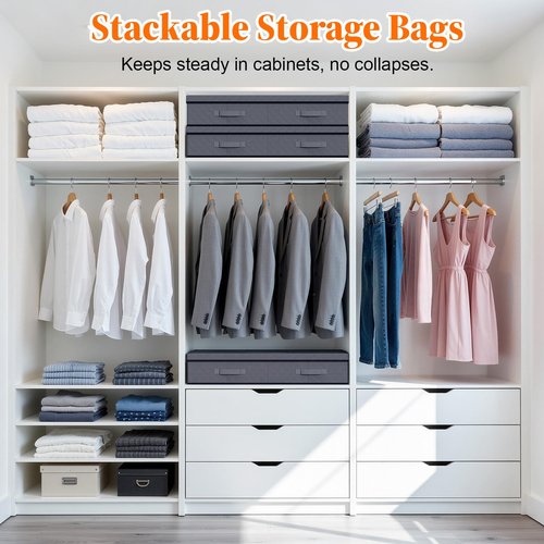 StoreHappily Under Bed Storage Containers with Lids - 2 Pack, Foldable and Stackable Clothes Storage Bags with Clear Window, 3-Sided Handles and Label Slot for Clothing, Blankets, Pillows (Grey)