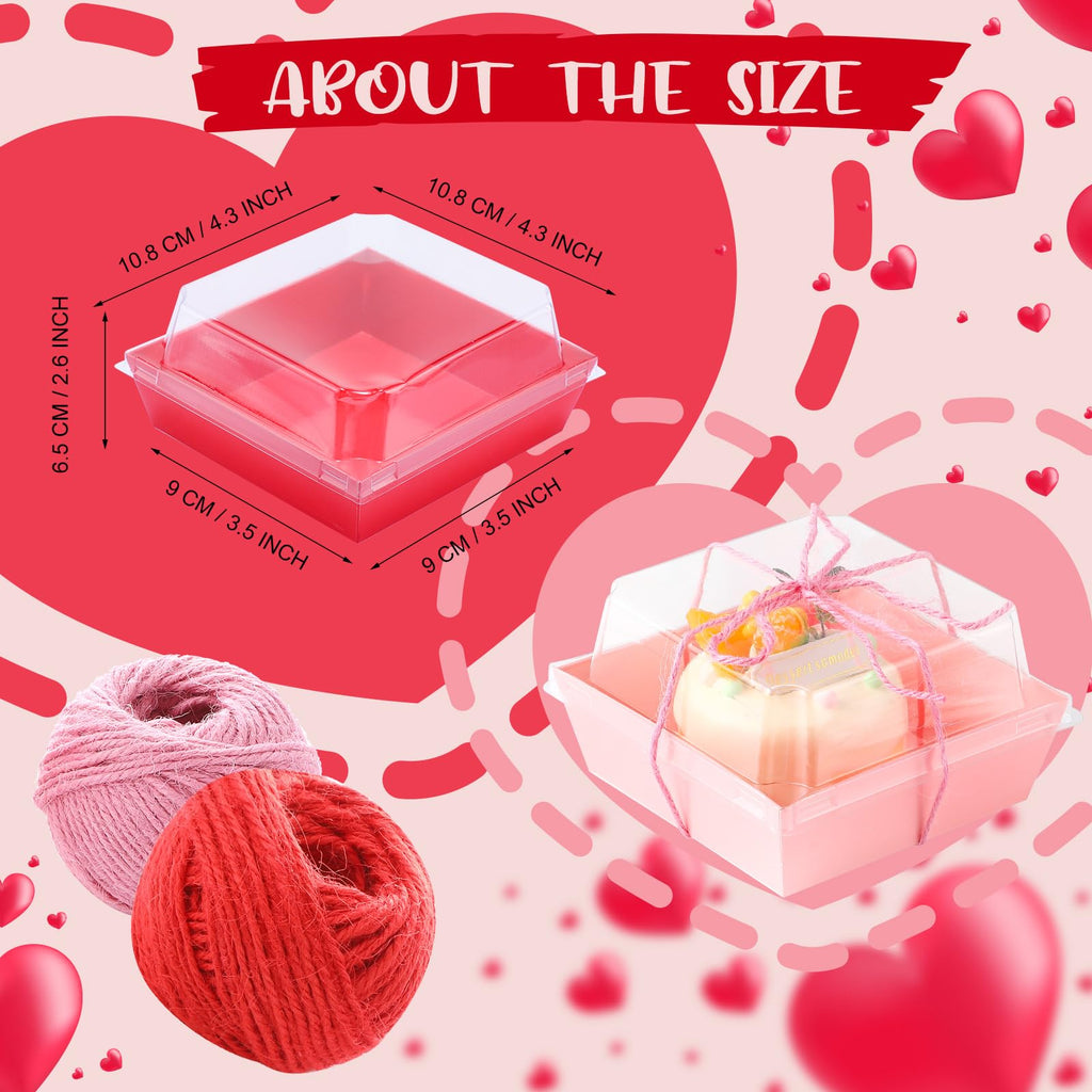 Layhit 300 Pack Mothers Day Charcuterie Boxes with Clear Lids and Rope 4" Disposable Square Dessert Boxes Pink Red Food Box Charcuterie Container for Wedding Party Favors