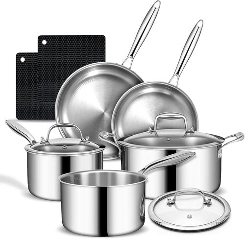 AIVIKI 10-Piece Stainless Steel Cookware Set - Induction & Oven Safe to 500℉ | Chef Quality Pots & Pans
