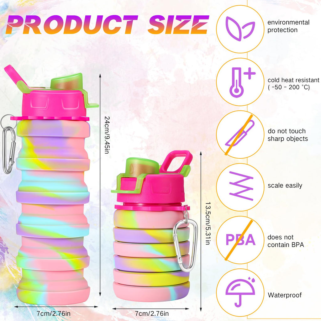 Sunnyray Collapsible Water Bottles Bulk Foldable Water Bottles 17oz Silicone Portable Leak Proof Reusable Sports with Clip for Travel Hiking Camping Outdoor(Camouflage,30 Pack)