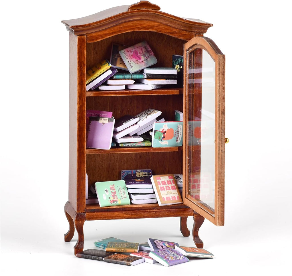 Skiennix Miniature Bookshelf - Unique Stress Relief Bookcase with 100+ Miniature Books | Perfect Gift for Book Lovers