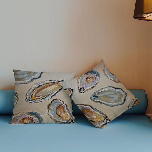 Exqcom Abstract Oyster Coastal Beach Pillow Covers 18x18 Set of 2, Beachy Room Decor Aesthetic, Retro Coastal Ocean Oyster Shell Decorative Lumbar Pillow Covers for Home Bedroom Living Room