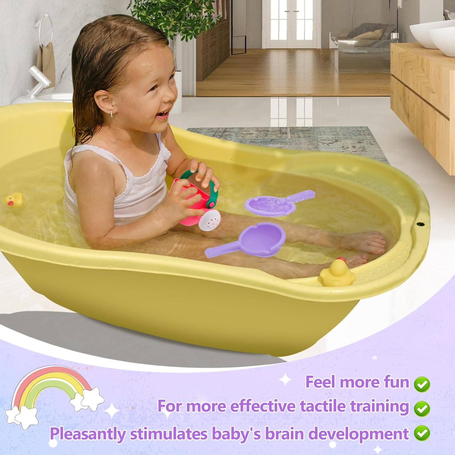 Skiennix Soft Bath Toys for Toddlers 1-3 | Easy to Clean Water Table & Pool Fun | 3-Pack (Pink)