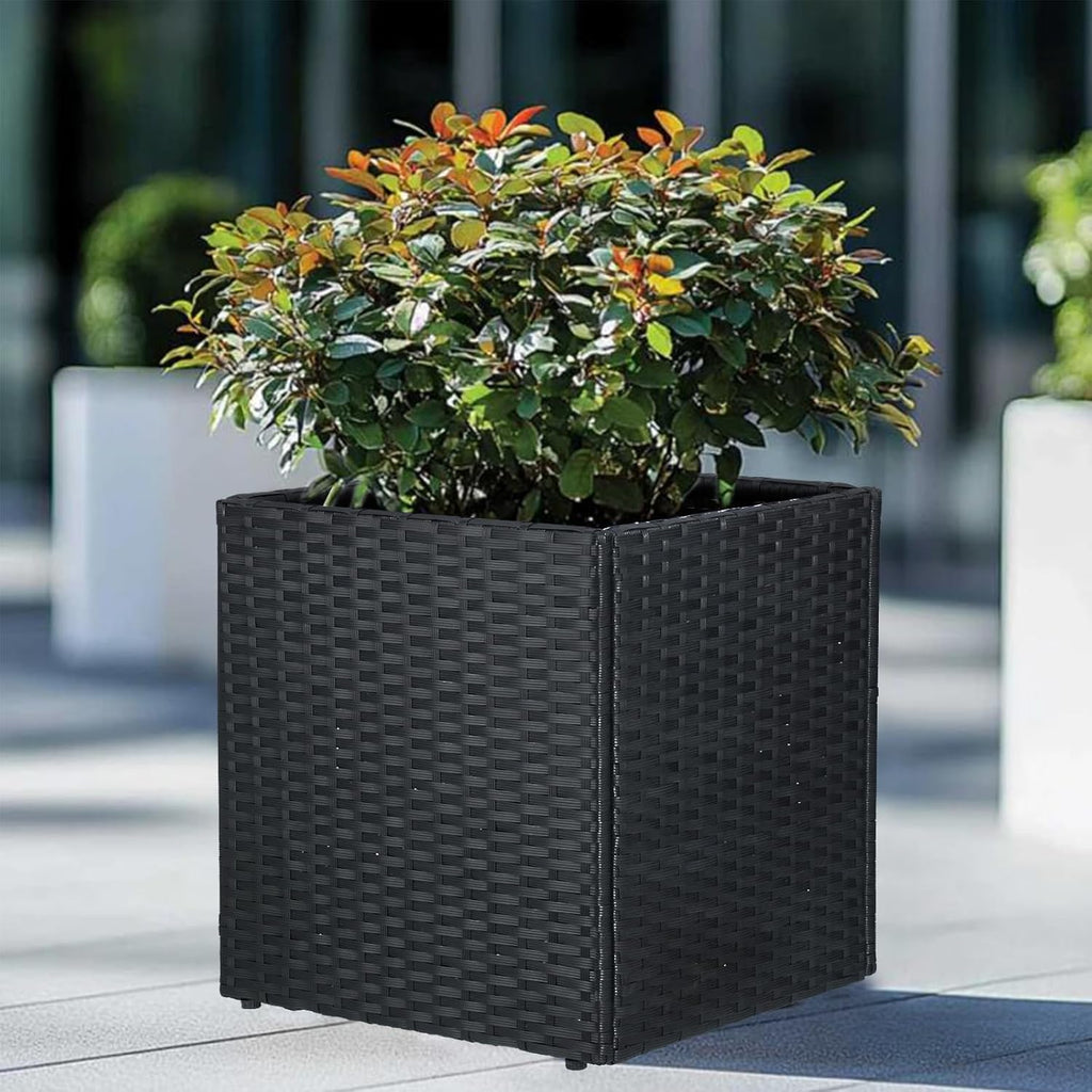 SUNNYPARK Large Square Planters - Set of 2 with Removable Liner for Indoor/Outdoor Use | All-Weather PE Rattan
