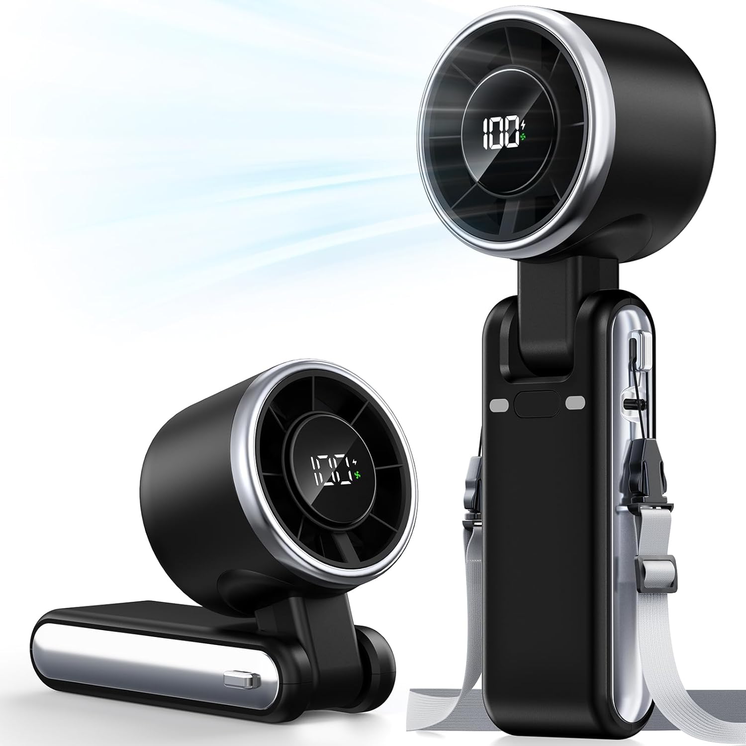 Skiennix Portable Handheld Turbo Fan - 5-Speed Rechargeable Mini Personal Fan | 4000mAh Battery, Ideal for Travel & Beach Use (Black)