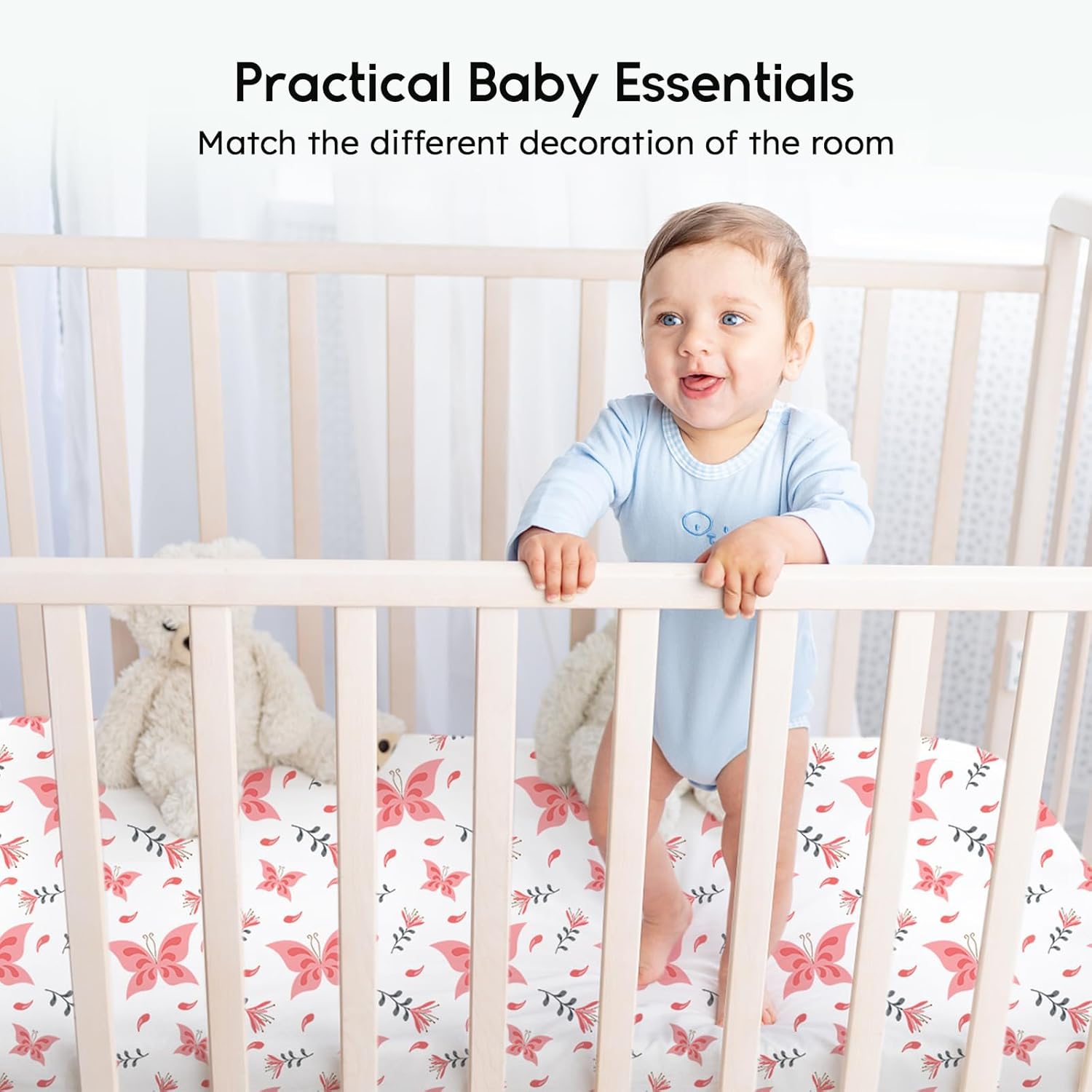 Yoofoss Fitted Baby Crib Sheets - Super Soft Microfiber 2-Pack for Standard Crib & Toddler Mattress | Pink & Butterflies 28x52x8in