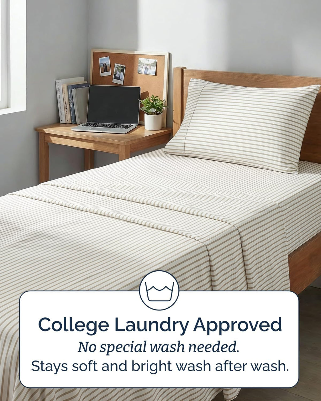 Skiennix Twin XL Sheet Set - Comfy Cooling Bed Sheets with Deep Pockets - Oeko-Tex Beige Stripes