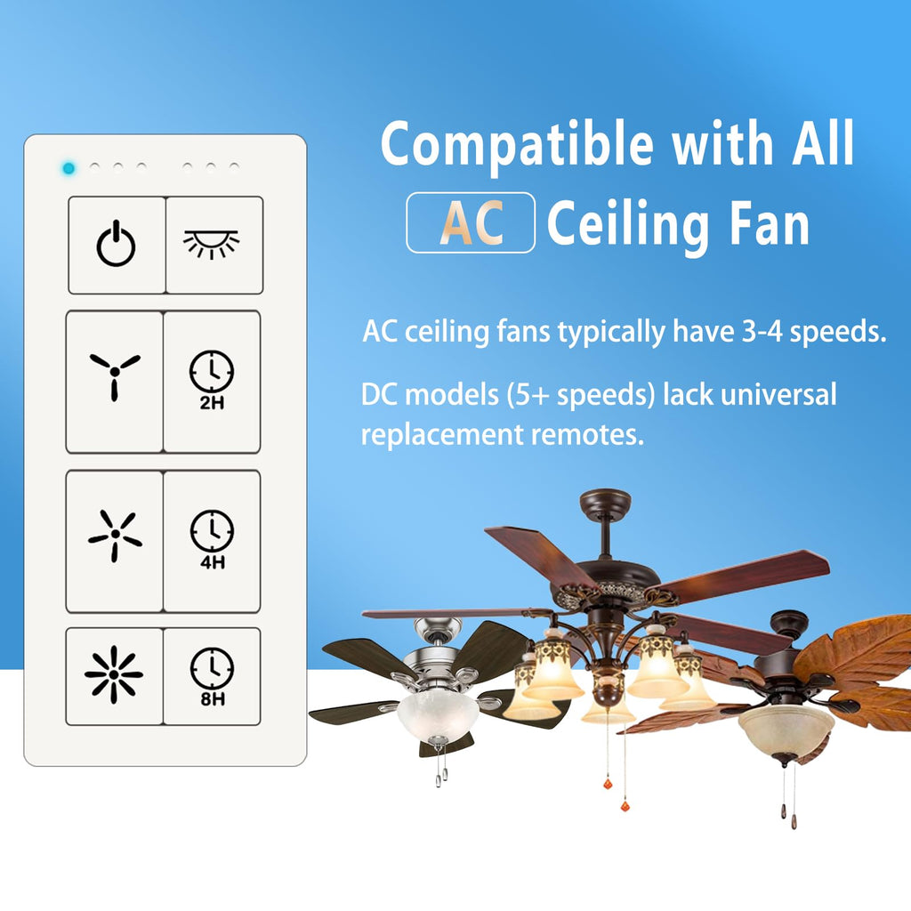 Universal Ceiling Fan Wall Remote Control, 3 Speed with Light Dimmer, Compatible with Harbor Brezee Hampton Bay Hunter Wall Control (White)