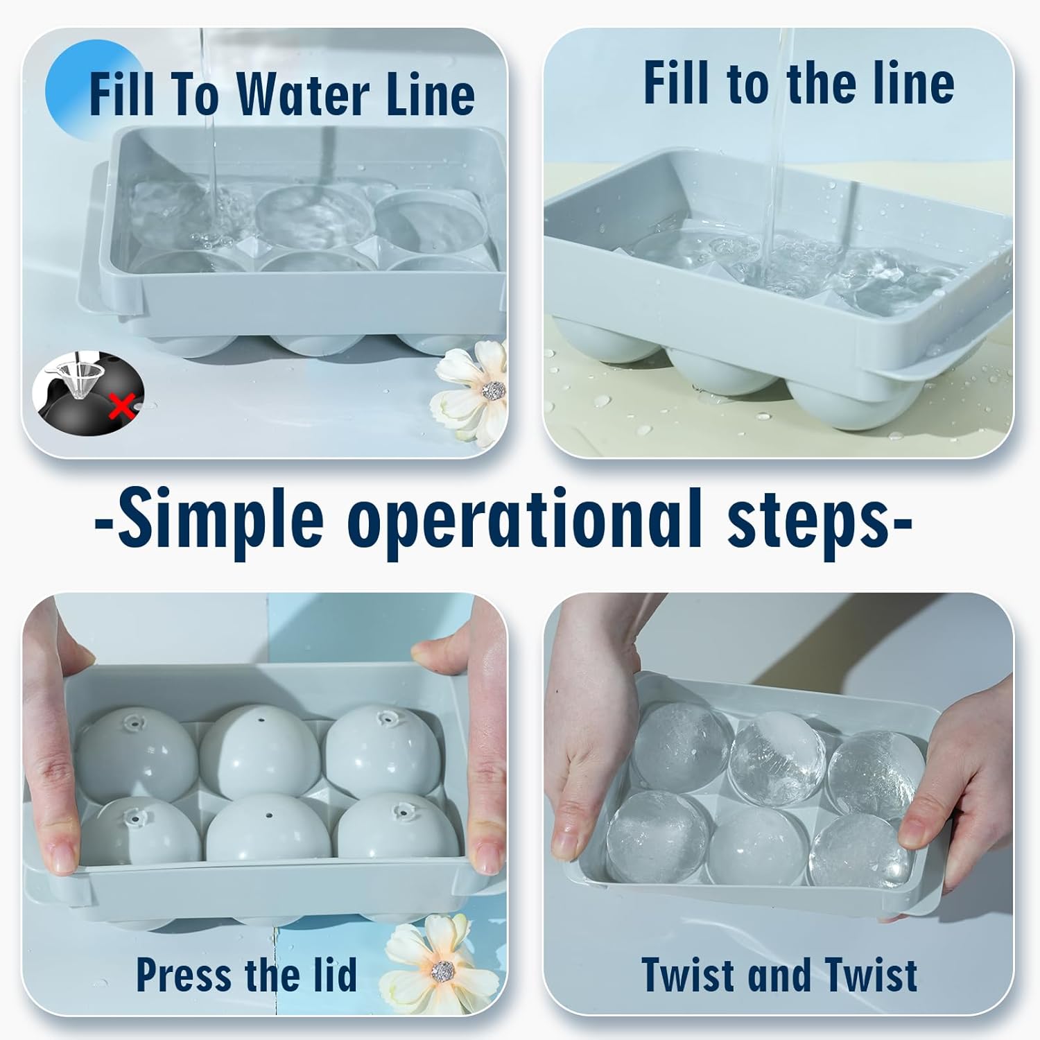 Skiennix Large Ice Ball Maker Mold - 2.5" Round Ice Cube Tray for Whiskey & Cocktails | 8 Sphere Ice Balls, Easy Release