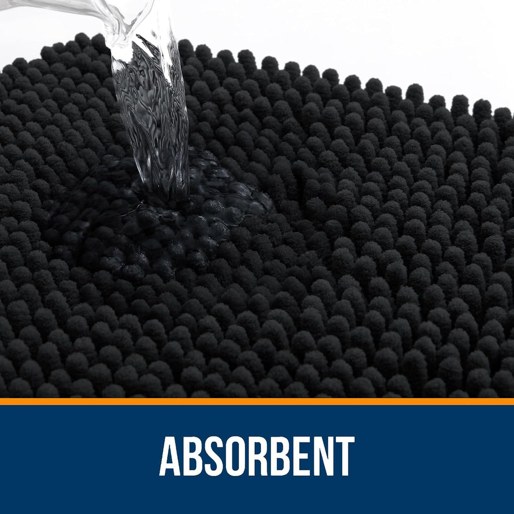 OLANLY Bathroom Rugs - Extra Soft Absorbent Chenille Mats | 36x24, Quick Dry, Machine Washable, Black