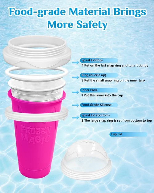 DIY Magic Slushy Maker Cup - Portable Slushy Cup for Juices & Ice Cream | Double-Layer Silica with Lid & Straw (Pink)