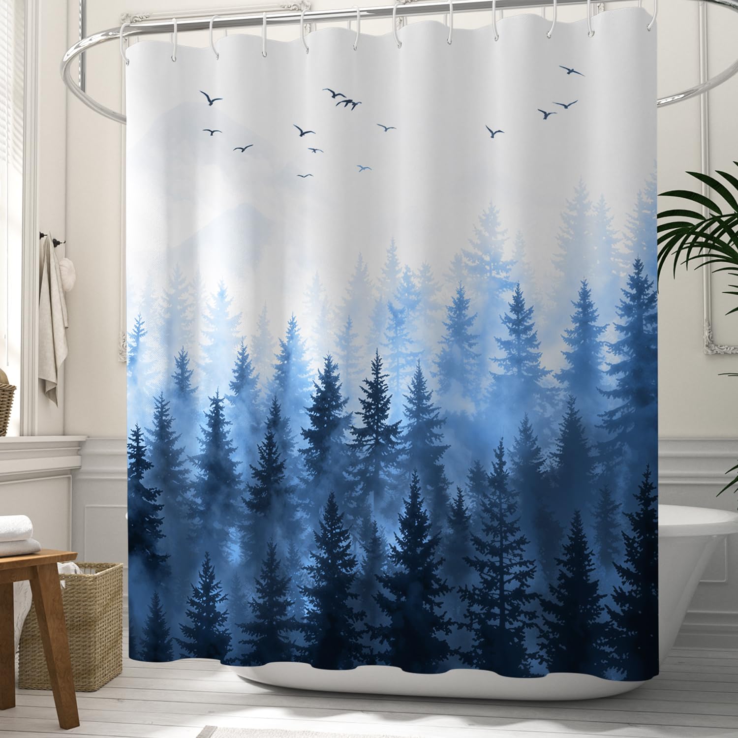 ChloropLastid Mountain Forest Shower Curtain Nature Blue Woodland Foggy Tree Mountain Waterproof Fabric Bath Curtain Decorative Pine Tree Fog Magic Bath Curtains for Home 72x72 inch