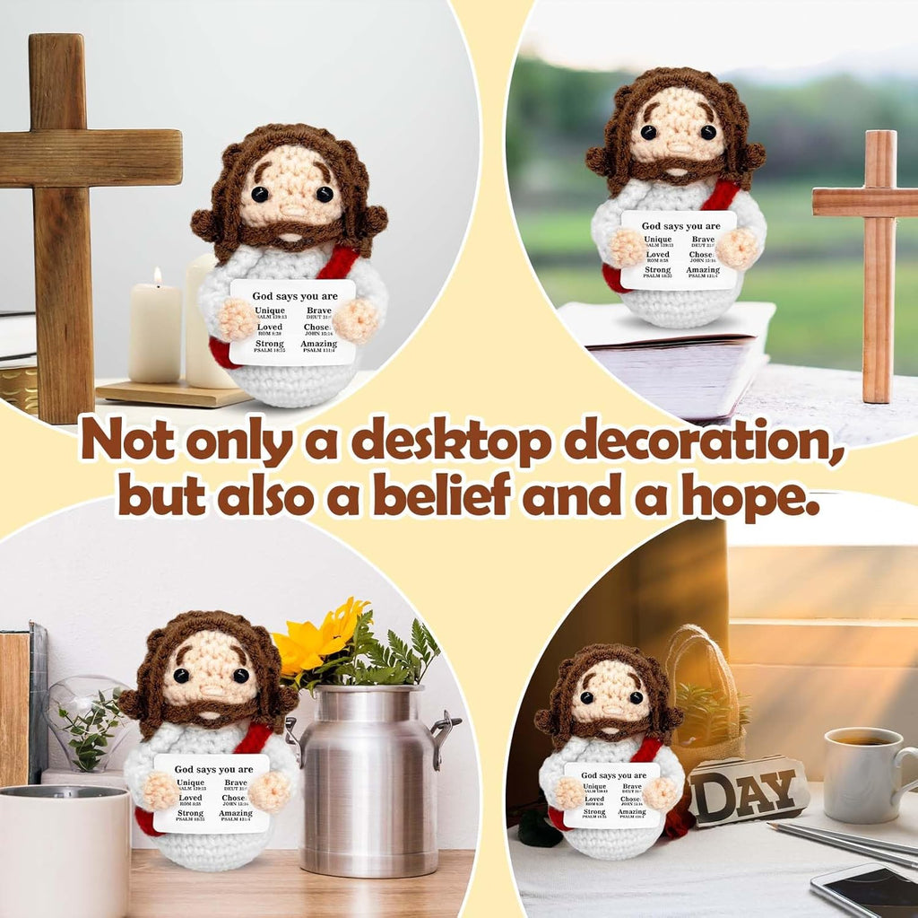 Mini Jesus Plush | Cute Christian Gift for Women & Kids | Red Crochet Stuffed Decoration