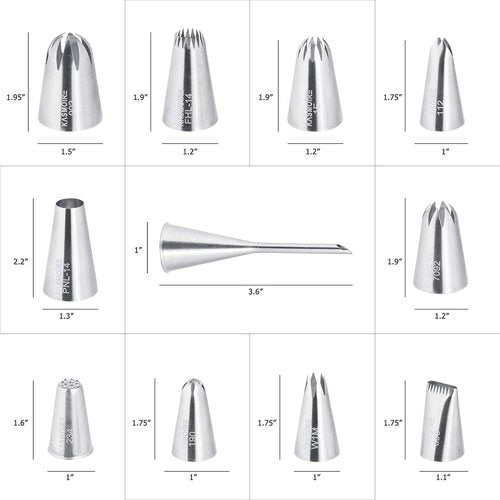 Kasmoire 11-Piece Extra Large Piping Tip Set | Stainless Steel Cake Decorating Nozzles for Pastry, Cupcakes & Cookies