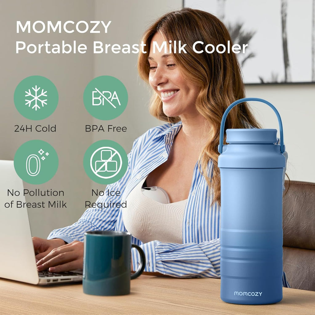 Momcozy 22oz Portable Breast Milk Cooler - 360° Cooling for 24 Hours | Includes 2 Baby Bottles