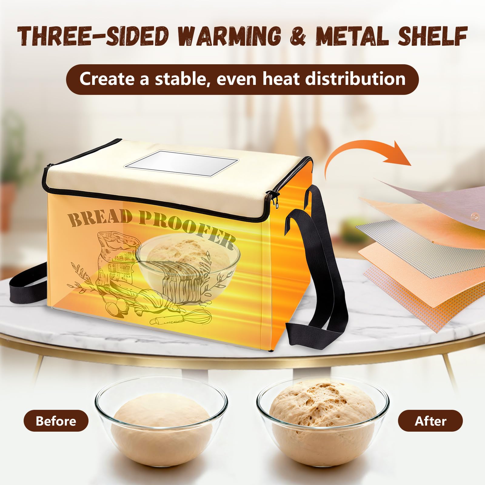 Brivouen Bread Proofing Box, Foldable Bread Proofer Warming Box 50-122℉ Control & 48H Timer, 3 Sided Heating Sourdough Proofing Boxes with Metal Rack for Bread Baking, Making, Pizza, Yogurt, Kombucha