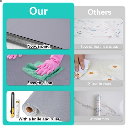Drawer and Shelf Liner for Kitchen Cabinet,Non-Adhesive Cabinet Liner 18in x 30FT,Waterproof Shelf Paper Non-Slip Mats Cupboard Liners Contact Protect Dresser/Shelves/Table-Grey