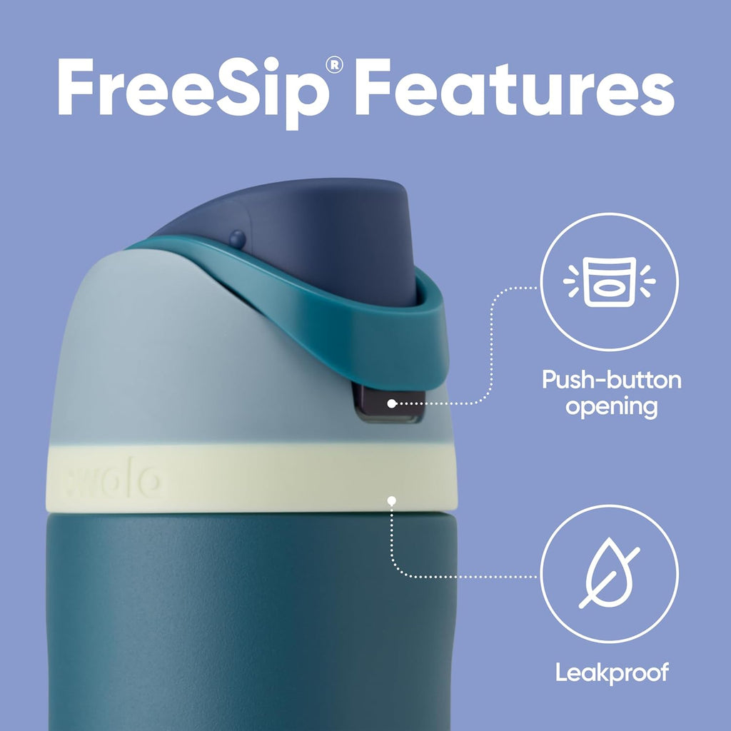 Owala FreeSip Insulated Stainless Steel Water Bottle - BPA-Free, 24 Oz, Denim | Ideal for Travel