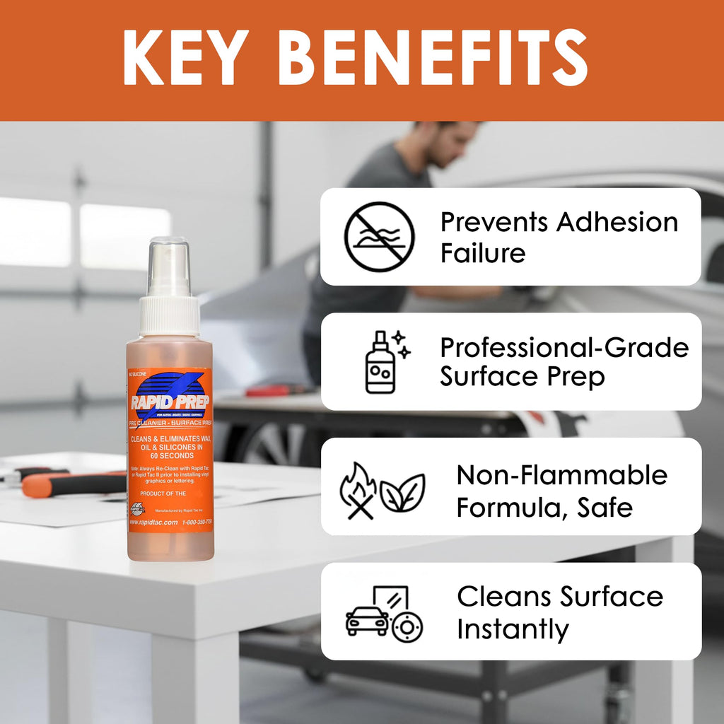 Rapid Tac Rapid Prep Surface Cleaner 4 oz | Safe Water Based solution Removes Wax, Grease, Oil & Silicone Non-Flammable Formula Pre-Cleaning Paint, Sign Materials & Glass Before Vinyl Application