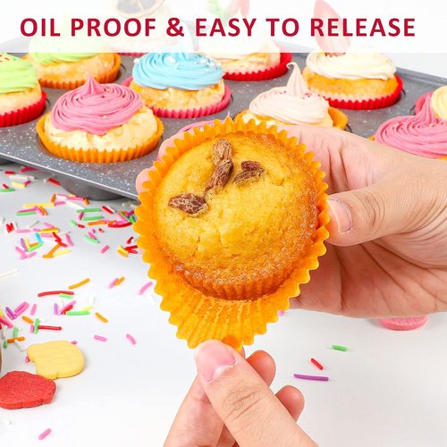 Caperci Orange Cupcake Muffin Liners - 500-Count, No Smell, Food Grade & Grease-Proof Paper