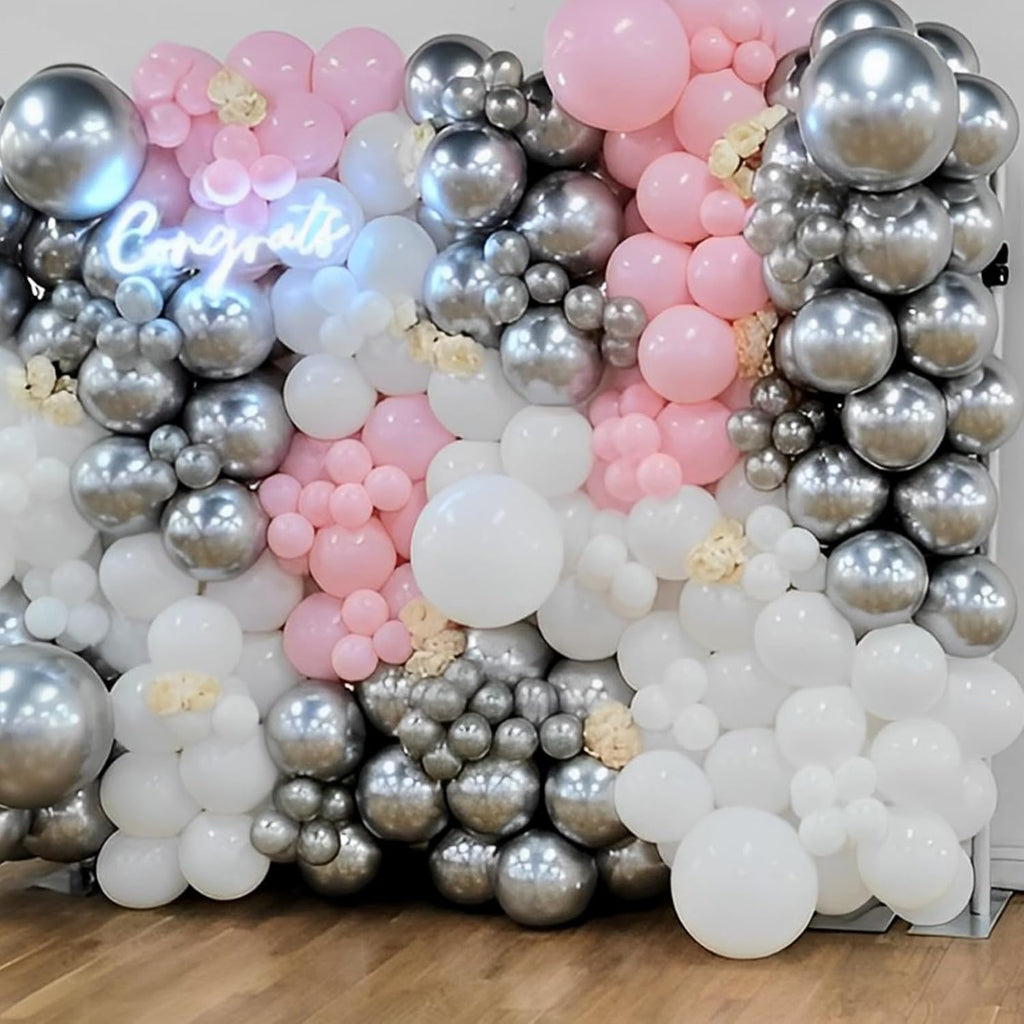 Voircoloria 110pcs Metallic Silver Balloons - 12 Inch Chrome Latex for Weddings, Birthdays & Celebrations