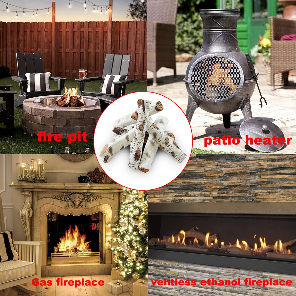 Gcostar 16" Gas Fireplace Logs Set, Ceramic White Birch Log for Gas Fireplace Indoor Insert, Vented, Propane, Electric Gas Fireplaces, Fake Wood Logs Fireplace Decor, Large Birch Logs 6PCS