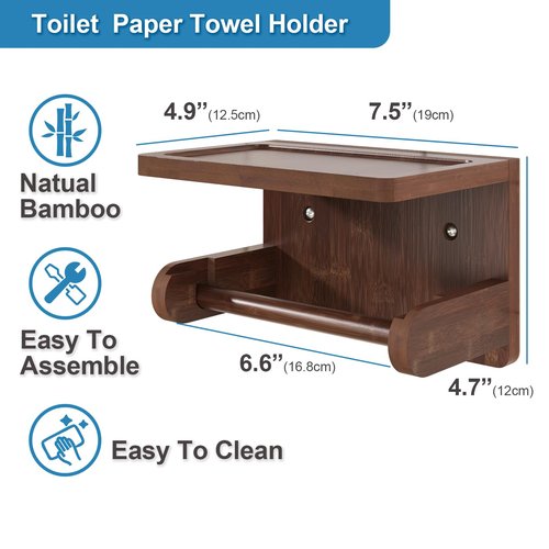 VERTORGAN Toilet Paper Holder with Phone Shelf,Bamboo Wall Mounted Tissue Roll Holder for Bathroom (Brown)