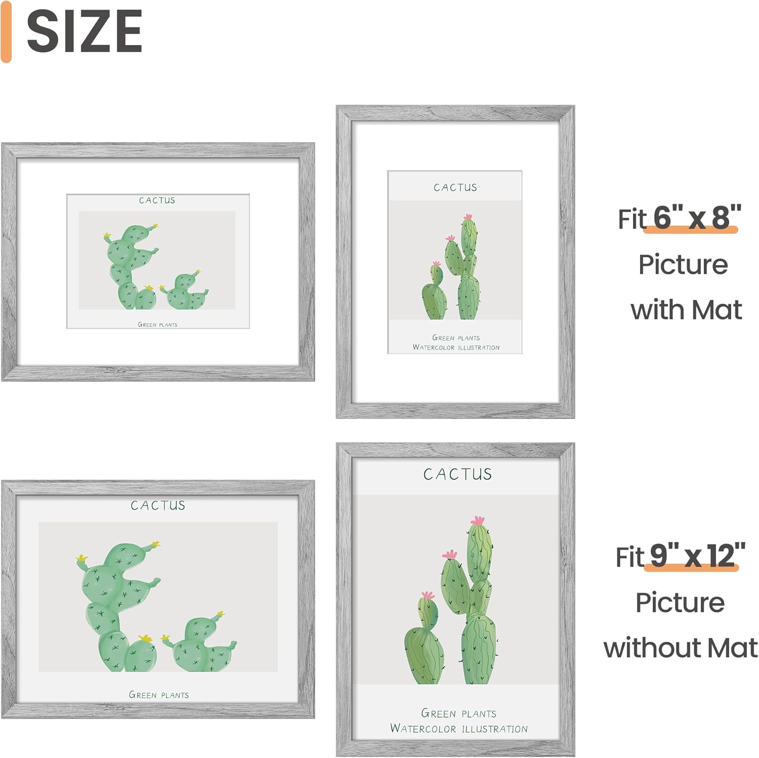 Upsimples 9x12 Picture Frame - Versatile Display for 6x8 Photos with Mat or 9x12 Without - Gray, 1 Pack