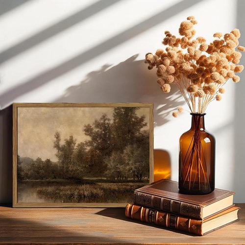 Framed Vintage Landscape Canvas Wall Art - Rustic Forest Lake Decor | Aesthetic 8x10 Inch Prints for Home