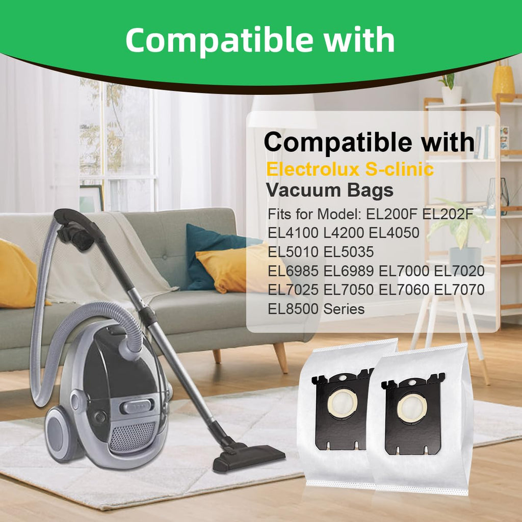 Replacement S Bag Compatible for Electrolux S-Bag Classic Vacuum EL200F EL200F EL4100 EL4200 EL6985 EL7000 EL8500 8 Pack