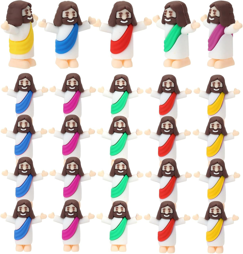 Mini Jesus Figurines by [Brand Name] - 25 Pcs Multi-Color Religious Figures for Baptism & Easter Gifts