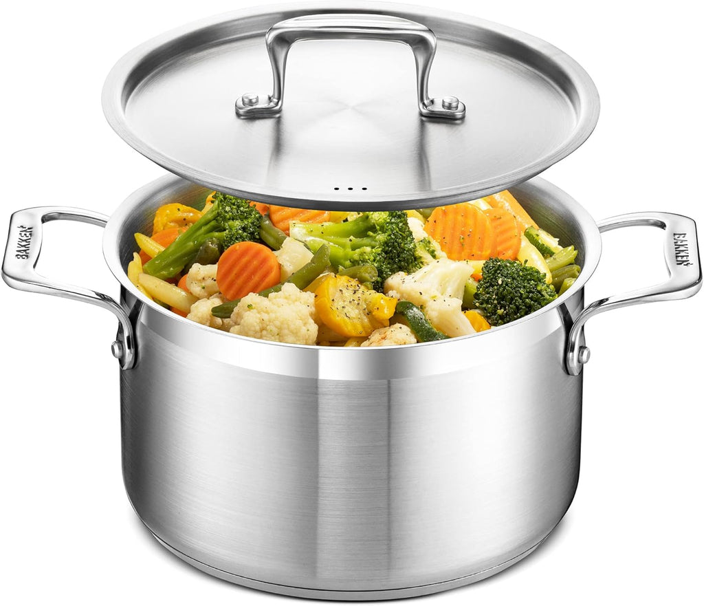 Stainless Steel Stockpot by [Brand Name] - 5 Quart Durable Design with Impact-Bonded Base & Riveted Handles