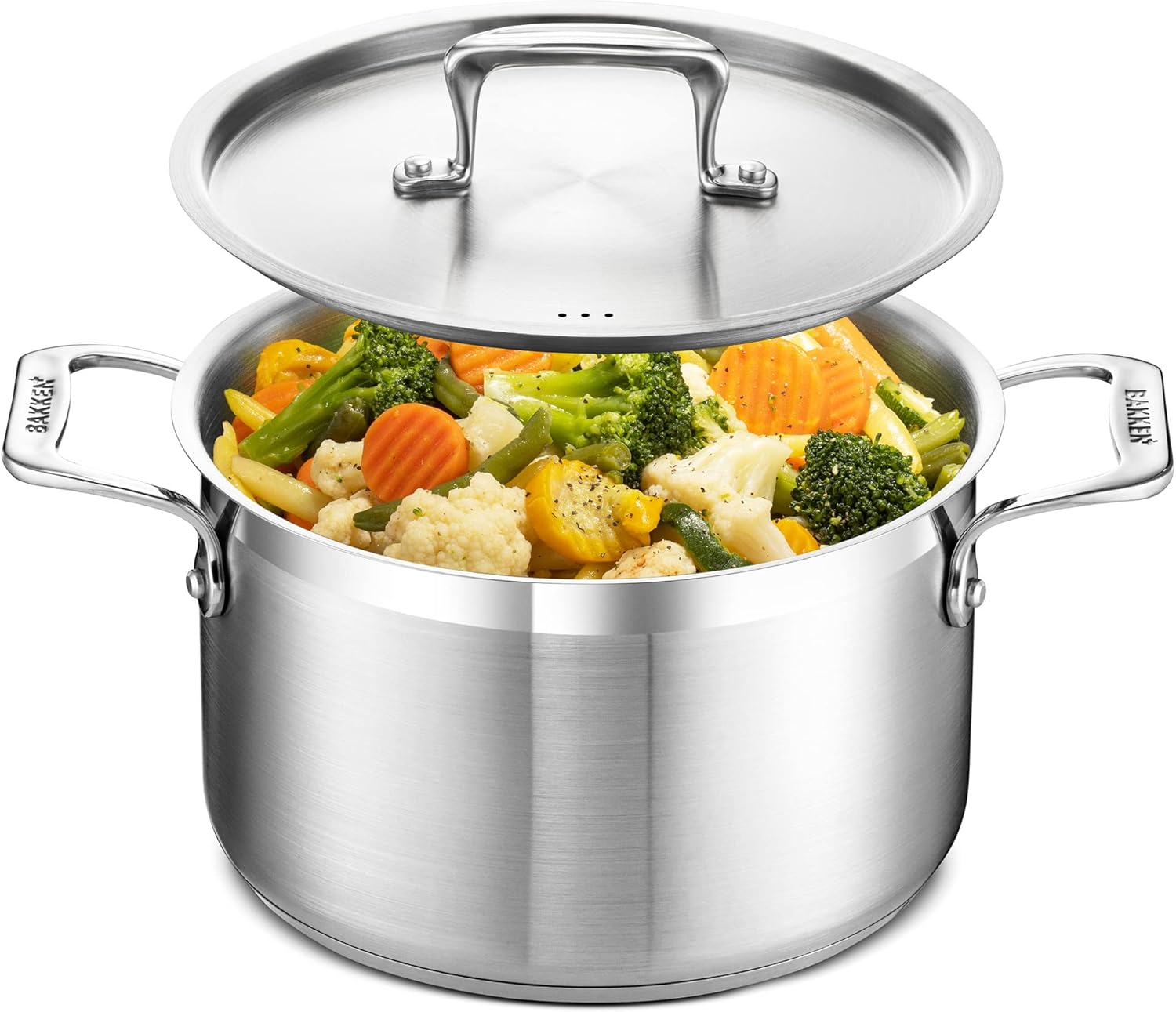 Stainless Steel Stockpot by [Brand Name] - 5 Quart Durable Design with Impact-Bonded Base & Riveted Handles