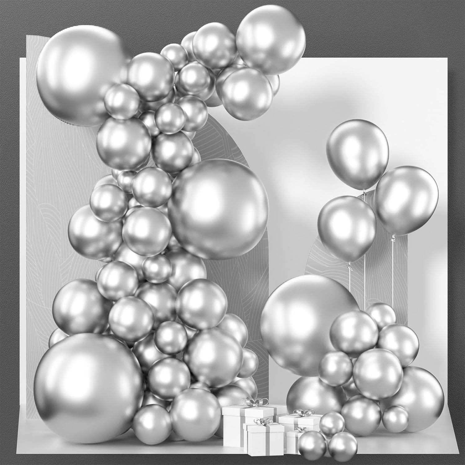 PartyWoo Silver Balloon Arch Kit - 152 Pcs in Various Sizes for Birthday, Wedding & Graduation Decor