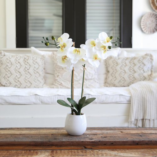 Nearly Natural 26in. Artificial Double Orchid Phalaenopsis with Decorative Vase (Real Touch)