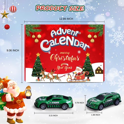 Bupelo Christmas Advent Calendar 2025, Christmas Advent Calendar with Pull-Back Racing Car Toys, 24 Days Christmas Countdown Calendar Gifts for Kids, Christmas Party Favor, Classroom Prizes Xmas Gift