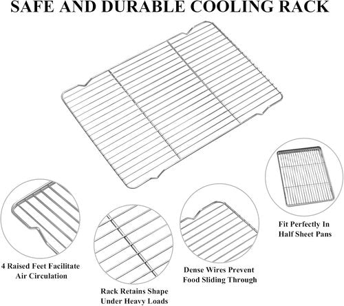 Deedro Baking Sheet Set - Stainless Steel Cookie Half Sheets with Cooling Racks | 2 Sheets + 2 Racks, 17.32 x 12.28 Inches