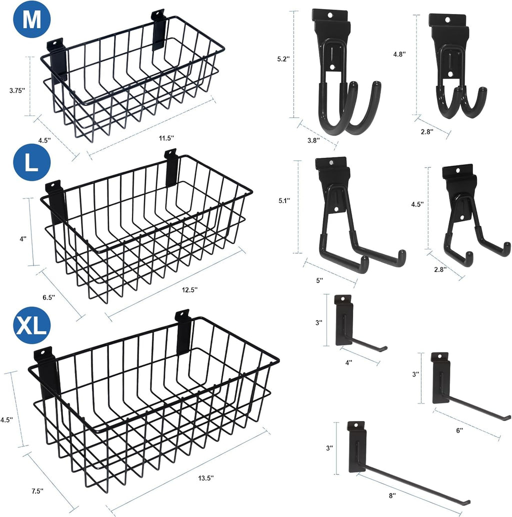 NeatiEase 29 PCS Slatwall Accessories Kit - Heavy Duty Hooks & Baskets for Garage Storage | Multi-Sized