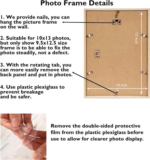 JCJMY 10x13 Picture Frame - Wall Mountable for Horizontal or Vertical Display | Shatter-Resistant Plexiglass, Natural Finish