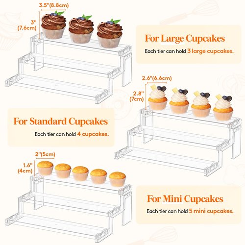 Lifewit 12 Inch Cupcake Stand, 3 Tier Plastic Perfume Cologne Organizer,Display Riser Shelf for Makeup, Cosmetic Vanity Storage, Figurine Holder, Bathroom, Bedroom, Room Decor, Clear, 2 Pcs