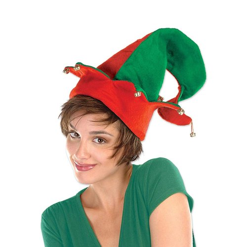 Beistle S20736AZ2 Felt Elf Hat w/Bells 2 Piece, Red/Green