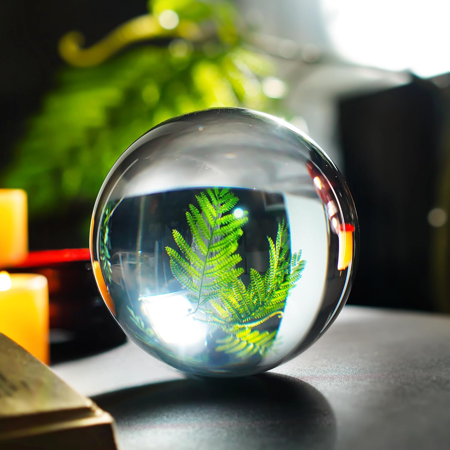Skiennix 150mm Clear Crystal Ball - Mystical Quartz Sphere with Wooden Stand for Fortune Telling & Photography