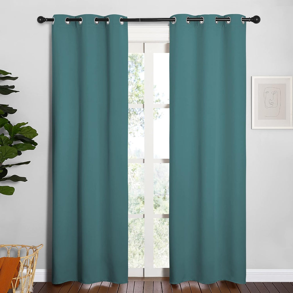 NICETOWN Thermal Blackout Curtain Panels - Insulated Grommet Drapes for Loft Windows | Sea Teal, 34x84" (Pair)