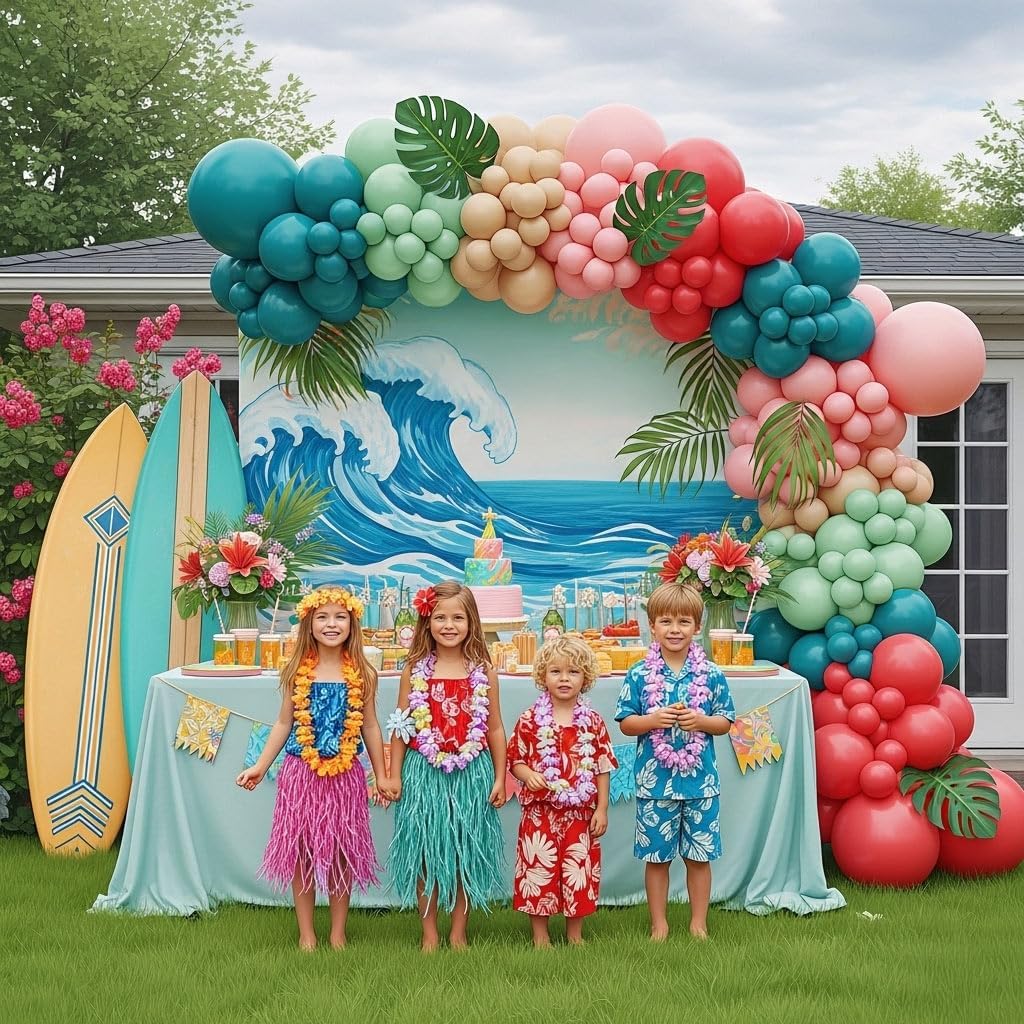 Skiennix Hawaiian Balloon Garland Arch Kit - Coral Blush Pink & Mint Double-Stuffed Balloons | Perfect for Aloha Baby Showers & Luau Parties