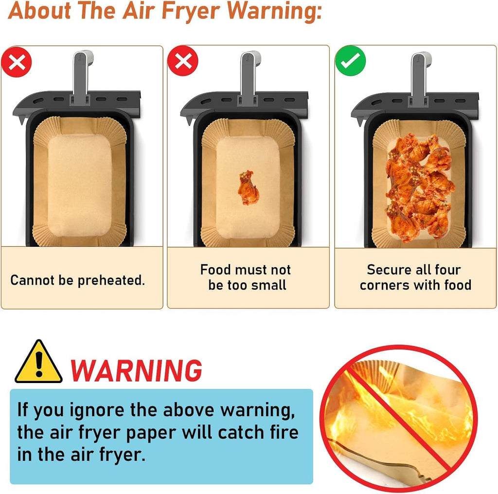 Ninja Air Fryer Liners - 100 Pcs Non-Stick Oil-Proof Parchment Paper (22x14.5cm), Brown
