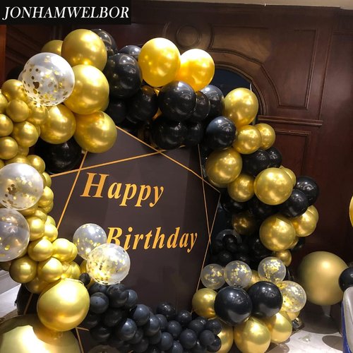 Jonhamwelbor Black Balloons - 12 Inch Metallic Chrome Latex Balloons for Birthday & Party Decor | 100 Pack