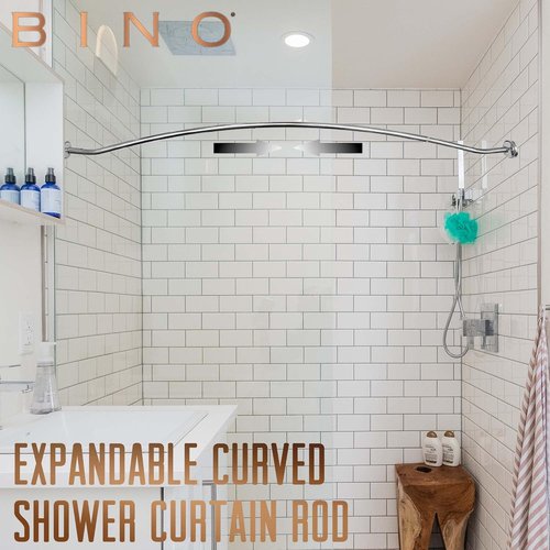 BINO Expandable Curved Shower Curtain Rod - Polished Chrome, 48" to 72" Adjustable | Easy Install, Rust-Resistant
