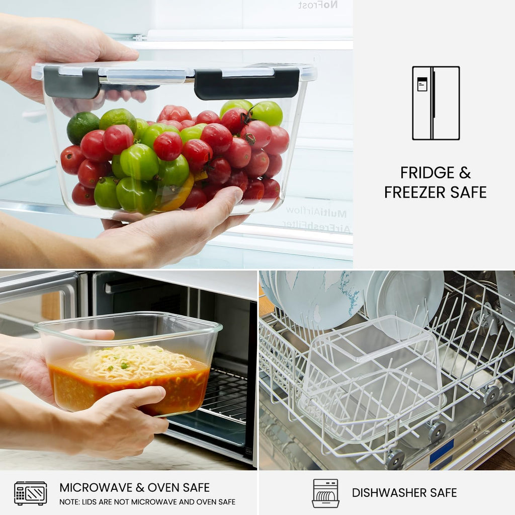 Skiennix Large Glass Storage Containers - 85oz Airtight Food Storage for Meal Prep | BPA Free, Oven Safe